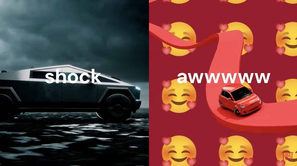 Fiat 500e proti Tesla Cybertruck