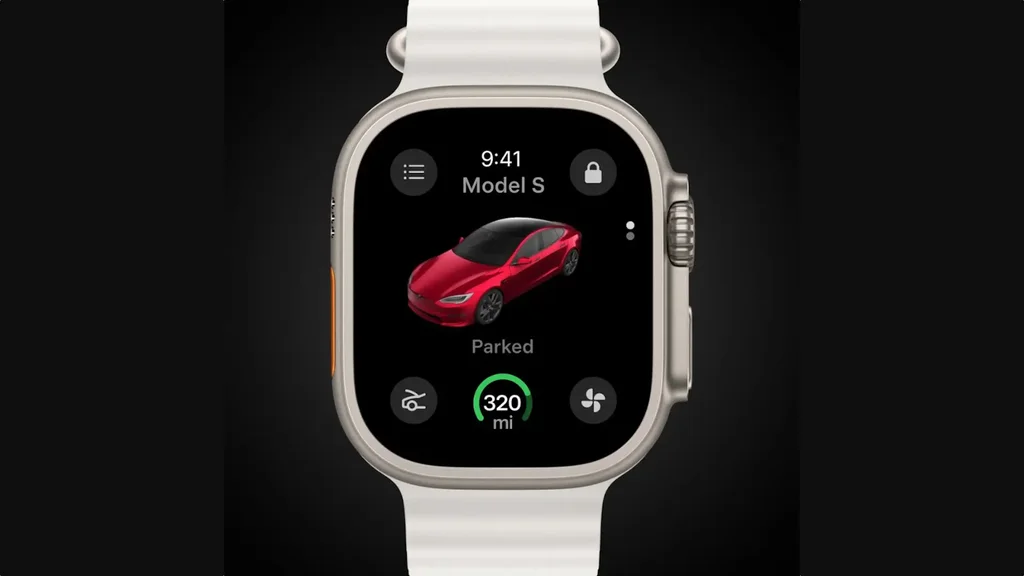 Tesla app bilen Apple Watch bilen awtoulagy dolandyr